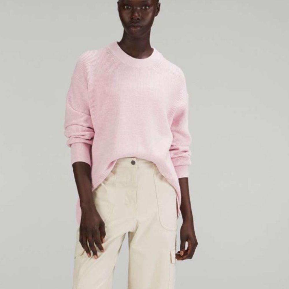 LULULEMON Merino Wool-Blend Ribbed Crewneck Sweater Heathered Pink Peony Size 4